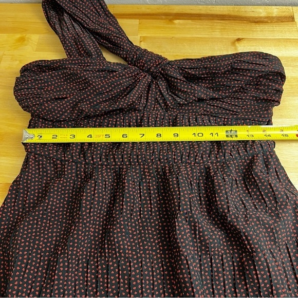 Alexis Luksa One Shoulder Heart Print Pleated Black Mini Dress Size Large - Picture 10 of 10